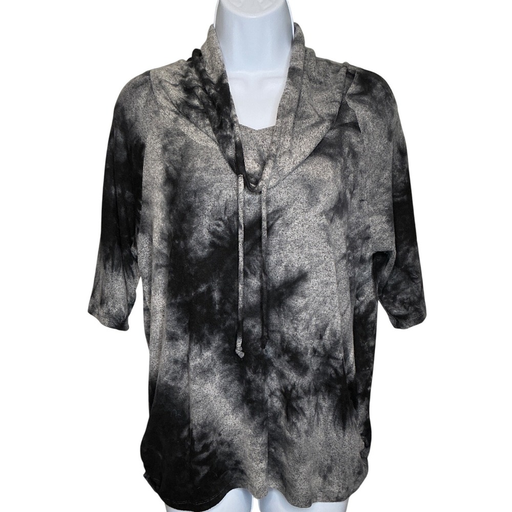 Coin 1804 Tie Dye Cowl Neck Dolman Sleeve Top‎ Womens Sz S Gray Black Indie Boho
